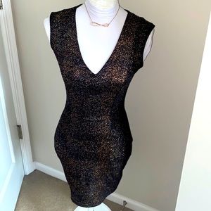 Golden Brown Shiny Tone Stretchy Mini Dress